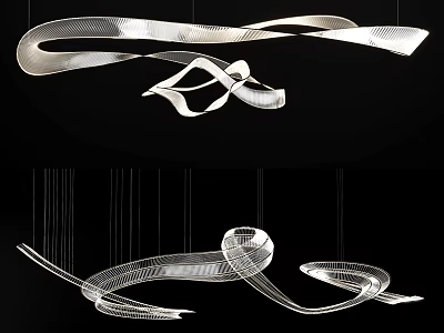 Elegant Unique Modern Chandelier With Sleek Curved Metallic Lines And Artistic Design 3d model