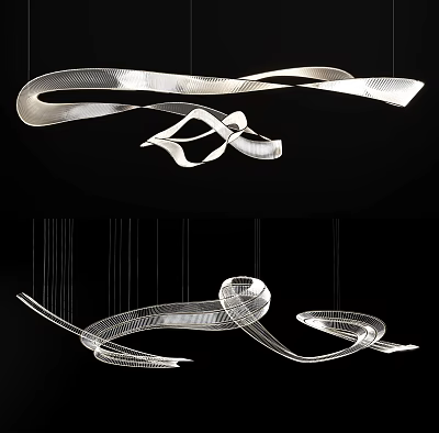 Elegant Unique Modern Chandelier With Sleek Curved Metallic Lines And Artistic Design 3d model