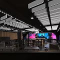 Modern Bar Interior With Stylish Lighting Counter Seating And Digital Screens 3d model