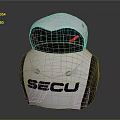 SECU Security Equipment With White Body Black Honeycomb Face And Red Glowing Eyes