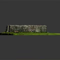 Circular Stone Wall Building Model With Grass Inside Door And Stone Well