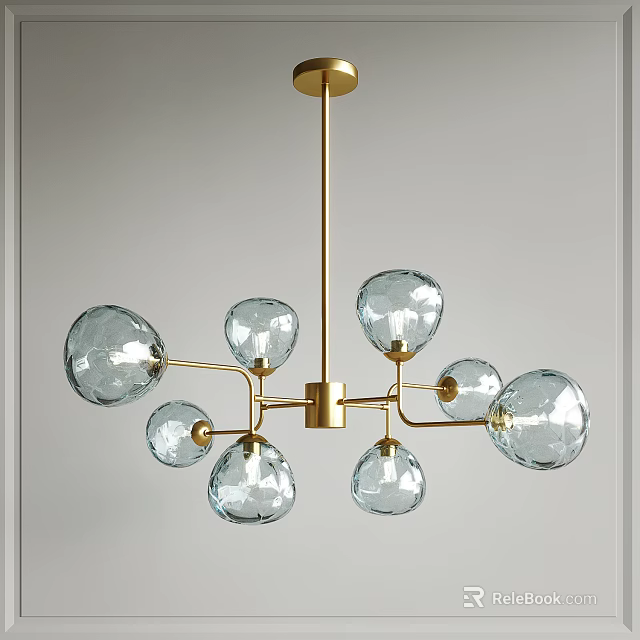 Modern Chandelier Featuring Brass Frame And Transparent Glass Globe Lighting Design 3d model 