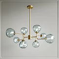 Modern Chandelier Featuring Brass Frame And Transparent Glass Globe Lighting Design