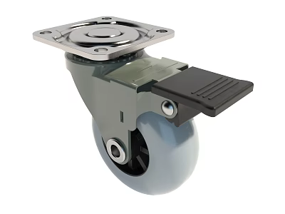 Durable Industrial Caster Tire with Brake Pedal and Metal Mounting Plate 3d model
