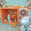 Festive Happy New Year Scene With Colorful Geometric Shapes Striped Balls And Palm Trees