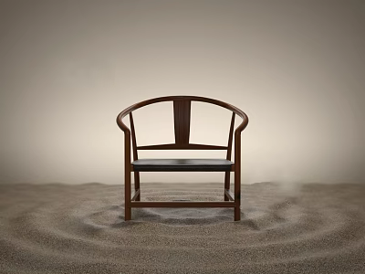 Dark Wooden Chair With Curved Armrests Placed On Sandy Ground With Light Background 3d model