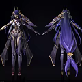Fantasy Female Character and Mythical Creature With Purple Long Hair Golden Accents and Elegant Attire