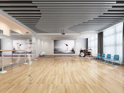 Modern Fitness Gym With Treadmills Dumbbells Mirrors And Wooden Flooring 3d model