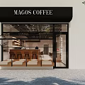 Modern Café Interior With Order Pick Up Areas Wooden Counter Bar Stools And Drinks Shelves