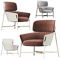 Modern Leisure Accent Chairs With Brown White Upholstery And Golden Metal Frames