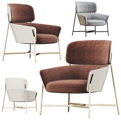 Modern Leisure Accent Chairs With Brown White Upholstery And Golden Metal Frames 3d model