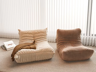 Cozy Single Sofa with Beige Brown Pleated Velvet Upholstery Blanket Open Book White Blinds Background 3d model