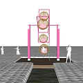Pink Outdoor Play Equipment Featuring Circular Seats in Yellow Field with People Playing