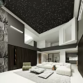 Modern Basement Interior With Starry Sky Ceiling Open Layout Sofa Marble Wall And Wooden Panels 3d model