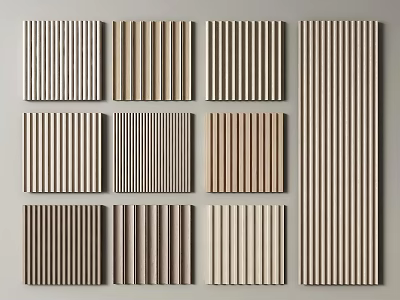 Assorted Wall Paneling Designs With Vertical Wooden Stripes And Multiple Color Finishes 3d model