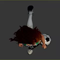 Active Female With Long Hair In Green Bikini Running With Soccer Ball On Gray Background