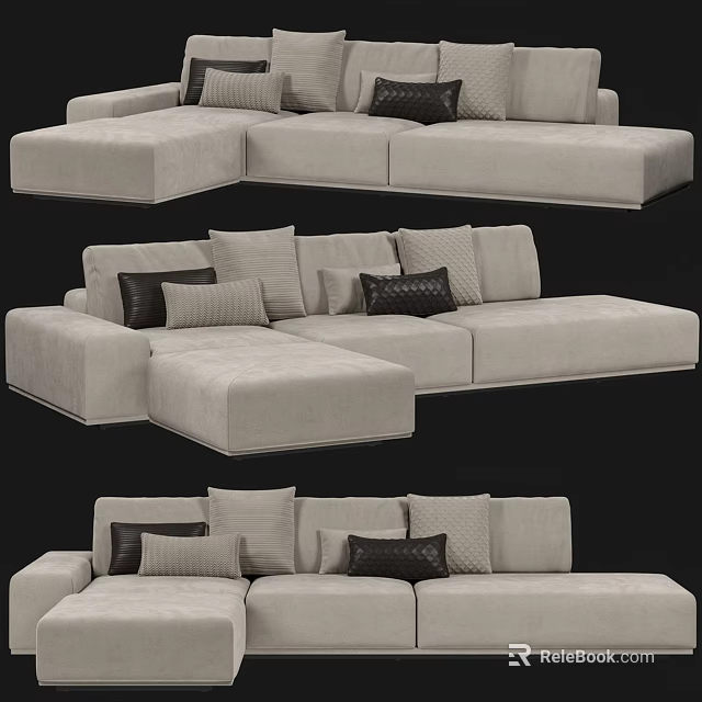 Modern Sectional Sofa Design With Neutral Fabric Plush Pillows And Modular Sections 3d model