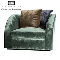 Elegant Green Velvet Accent Chair With Brown And Navy Blue Cushions