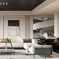 Modern Living Room Interior With Large Window Blinds Curtains Floor Lamp And Decorative Shelves