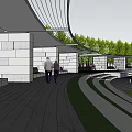 Green Circular Park Area With Trees Water Paths And Structures