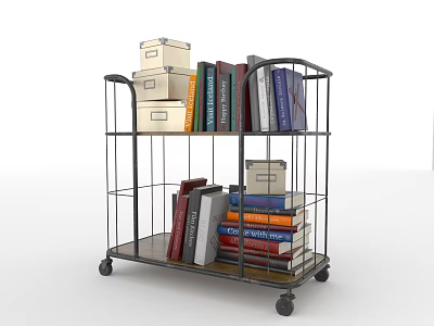 Metal Storage Shelf with Wheels and Multiple Tiers Organizing Books and Storage Boxes 3d model