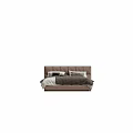 Modern Double Bed With Diamond Tufted Beige Upholstered Headboard And Gray Pillows Blanket