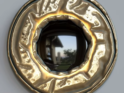 Golden Circular Wall Decor With Ornate Frame Mirror Reflecting Outdoor View 3d model