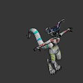 Animated Game Movie Character With Blue Purple Ears Colorful Stripes Arms Outstretched Tail