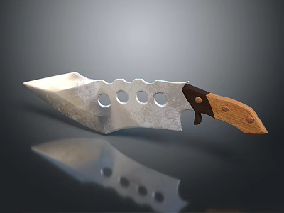 Sharp Tactical Outdoor Knife With Perforated Blade Wooden Handle And Metal Accents 3d model