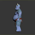 Fantasy Blue Skinned Horned Creature Character Design With Tattoos Bracelet And Orange Loincloth