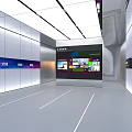 Tech Exhibition Hall Interior With Large Screen And Product Displays 3d model