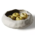 Several Yellow Apples in Round White Ceramic Bowl with Textured Surface 3d model