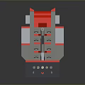 Industrial Equipment Model Red Gray Modular Structure With Cross Symbol White Top Dark Blue Base