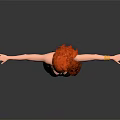 Red Haired Woman in Black Dress with High Heels Arms Outstretched Against Gray Background