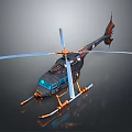 Detailed Helicopter Model With Blue Rotors Black Fuselage And Orange Accents