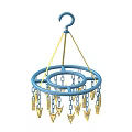 Practical Blue Circular Hanger With Multiple Golden Clips For Drying Clothes 3d model
