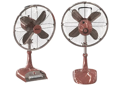 Two Copper Air Conditioner Fans With Metal Grill Blades And Stable Base Design 3d model