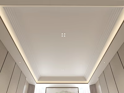 Modern Ceiling Design With Gypsum Cornice Recessed Downlights And LED Strip 3d model