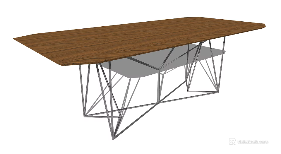 Modern Wooden Dining Table With Geometric Metal Legs For Interior Design 3d model 