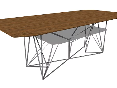 Modern Wooden Dining Table With Geometric Metal Legs For Interior Design 3d model