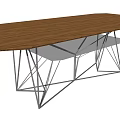 Modern Wooden Dining Table With Geometric Metal Legs For Interior Design