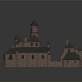 Gothic Style Ancient Architecture Model With Spire Towers Stone Walls And Multiple Roofs