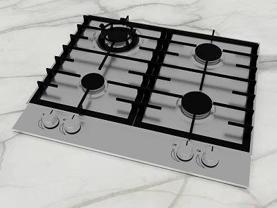 Modern Kitchen Cabinets With Integrated Gas Stove Black Grates And Marble Countertop 3d model