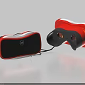 Red and White Computer VR Headset with Black Control Panel and Connected Cable 3d model