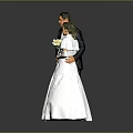 Bride In White Wedding Dress And Groom In Suit Holding Bouquet Together