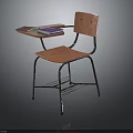 Wooden Student Desk Chair With Metal Frame And Books On Table