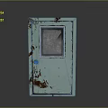 Rusted Teal Metal Door With Small Window And Vintage Distressed Details