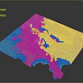 Detailed 3D Terrain Model With Construction Vehicles On Green And Brown Surfaces