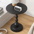 Black Round Side Table With Decorative Pedestal Base Accent Speaker Lamp In Cozy Living Space