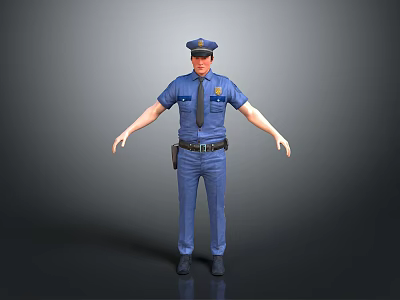 Game Movie Police Character In Blue Uniform With Hat And Belt 3d model